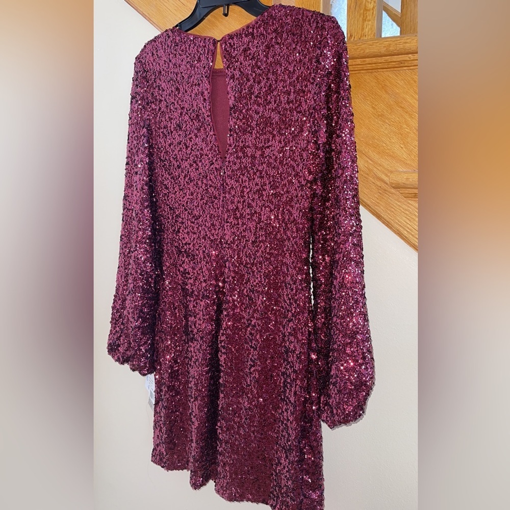 Women’s Formal Dress Sz 6, 10 Aqua Allover Sequin Long Sleeves Cocktail Red Gown - Picture 10 of 12